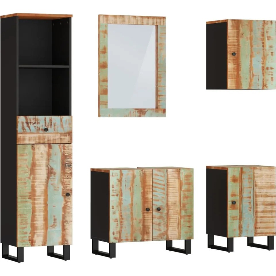 vidaXL 5-delige Badkamermeubelset massief gerecycled hout meerkleurig, foto 3