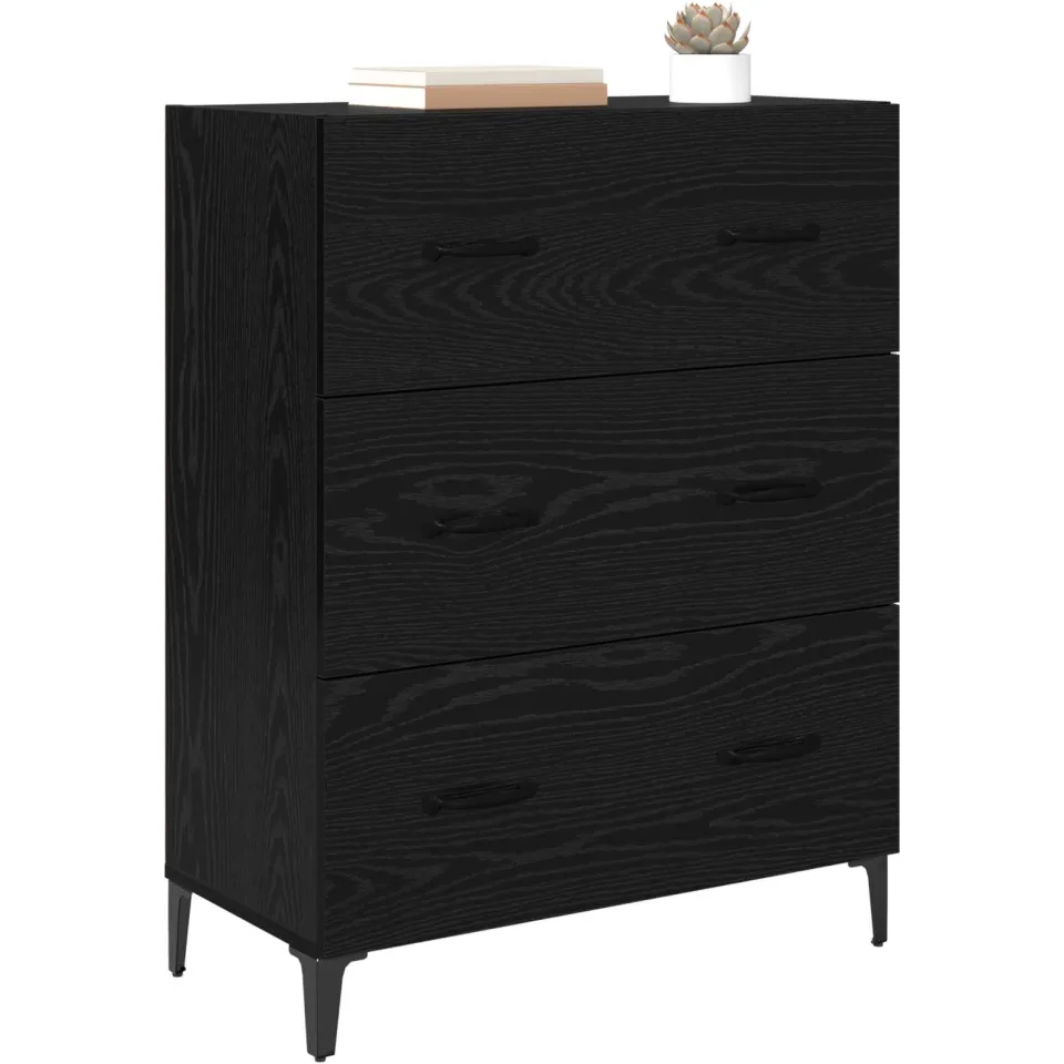vidaXL Dressoir Zwart Eiken 69,5 x 34 x 90 cm Gemonteerd hout en ijzer, foto 2