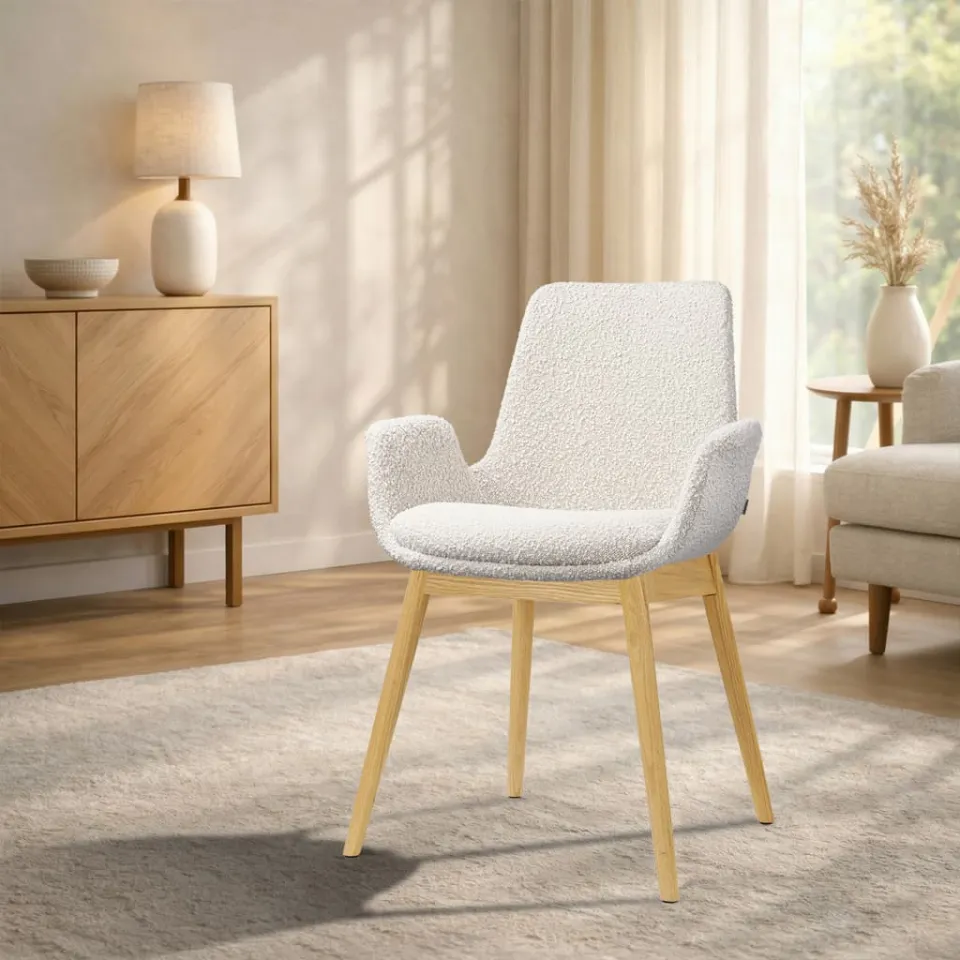Nolon Nio-Eef eetkamerstoel bouclé beige - houten onderstel, foto 2