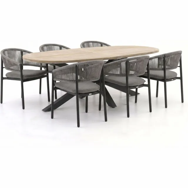 Bellagio tuinmeubelen Bellagio Panaro/ROUGH-Y Ellips 240cm dining tuinset 7-delig stapelbaar Grijs