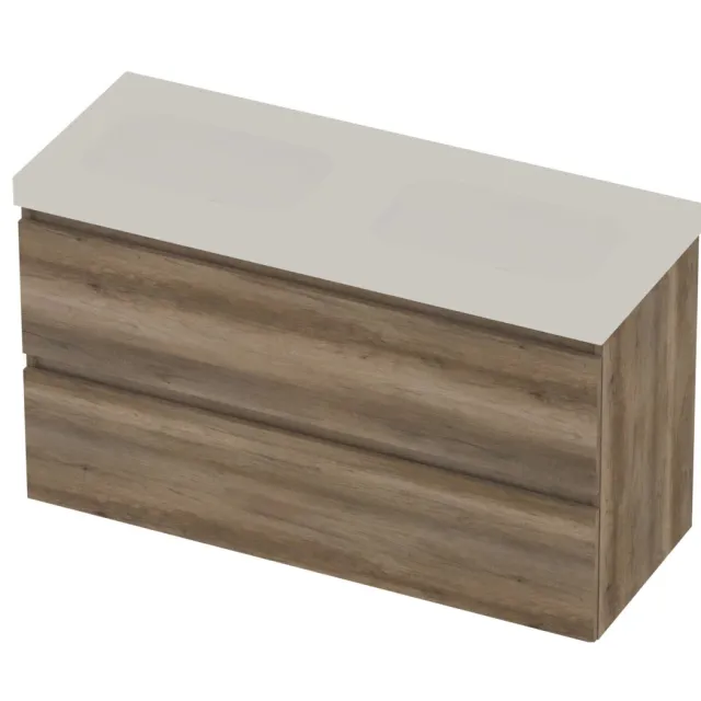 Basic-Line Moby 46 Badmeubelset Polystone 120x46x66 cm M46MWCSO120D0 Scotch Oak Mat Wit