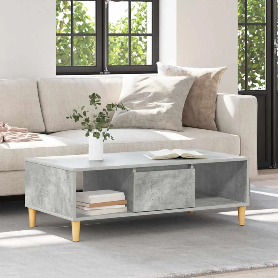 vidaXL Salontafel Beton Grijs 102 x 55 x 35 cm Bewerkt hout, foto 3