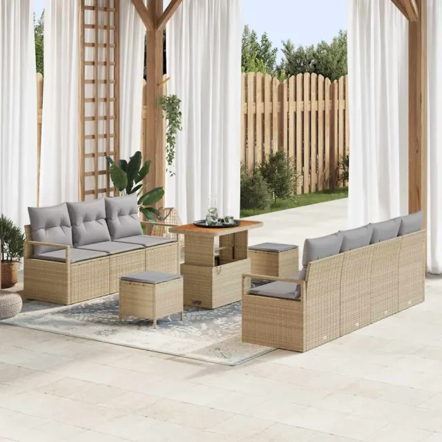 vidaXL Tuinbankenset 10 st Beige poly rattan