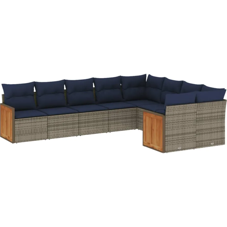 vidaXL 9-delige tuinbankset met kussens, grijs polyrotan, foto 3