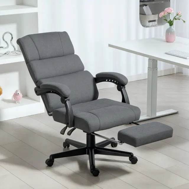 OKWISH Bureaustoel 68,5 X 56 X 105 115 Cm - Verstelbare Rugleuning Tot 135 Graden Met Uitschuifbare Voetsteun - Voor Kantoor Of Thuiswerk - Metaal - Donkergrijs