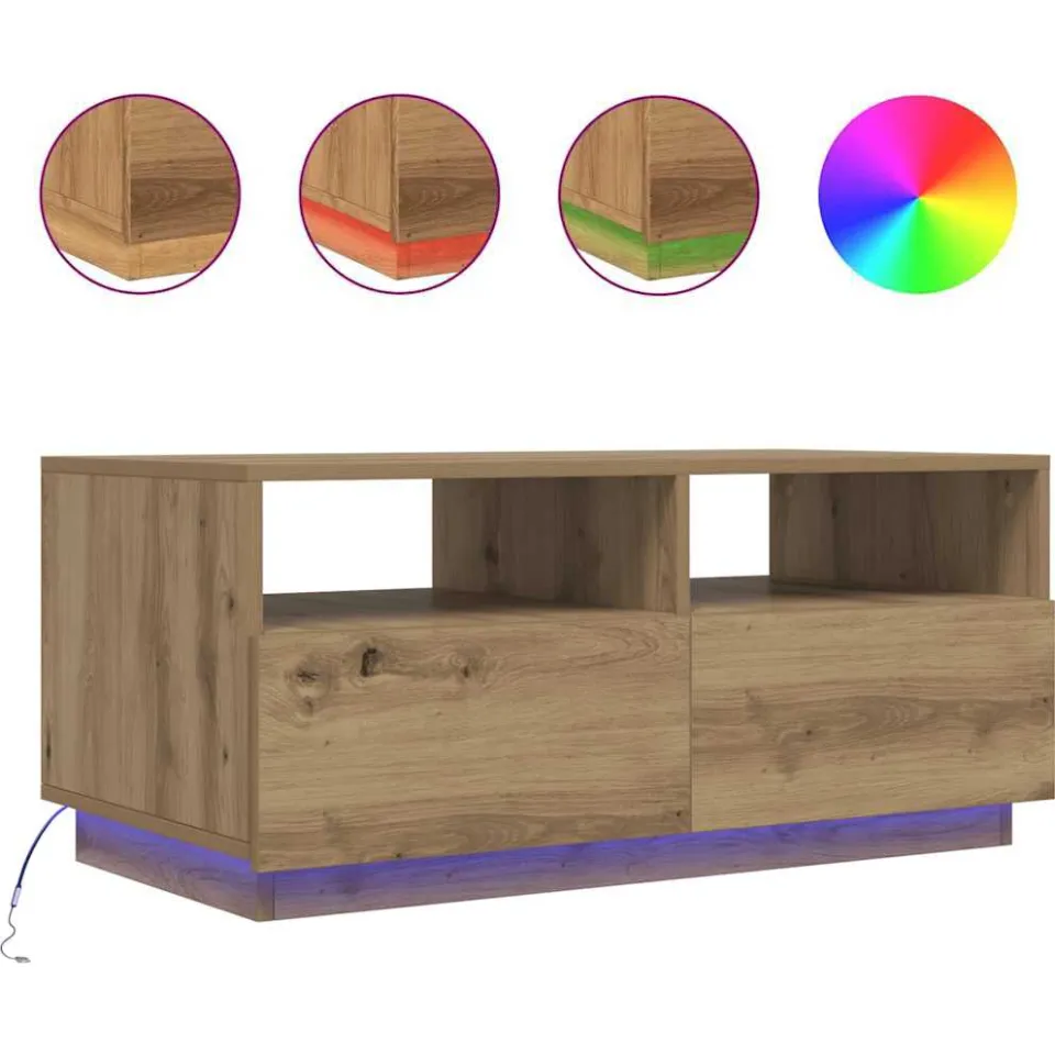 vidaXL Salontafel met LED-verlichting 90x49x40 cm artisan eikenkleurig Bruin
