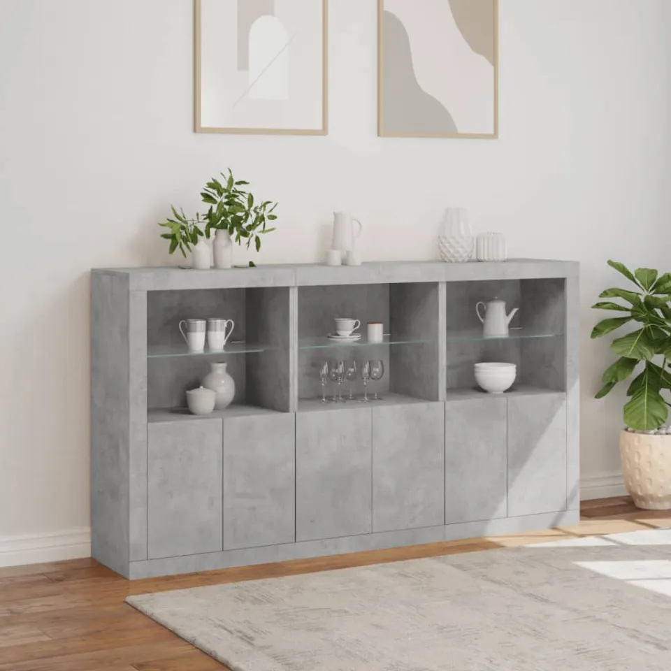 vidaXL Dressoir met LED-verlichting 181,5x37x100 cm betongrijs grijs, foto 2
