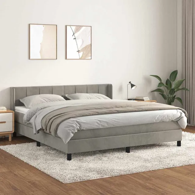 vidaXL Boxspring met matras fluweel lichtgrijs 160x200 cm grijs