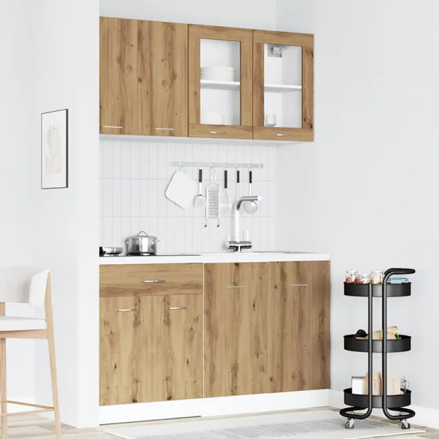 vidaXL 4-delige Keukenkastenset Lyon bewerkt hout artisanaal eikenkleurig Bruin