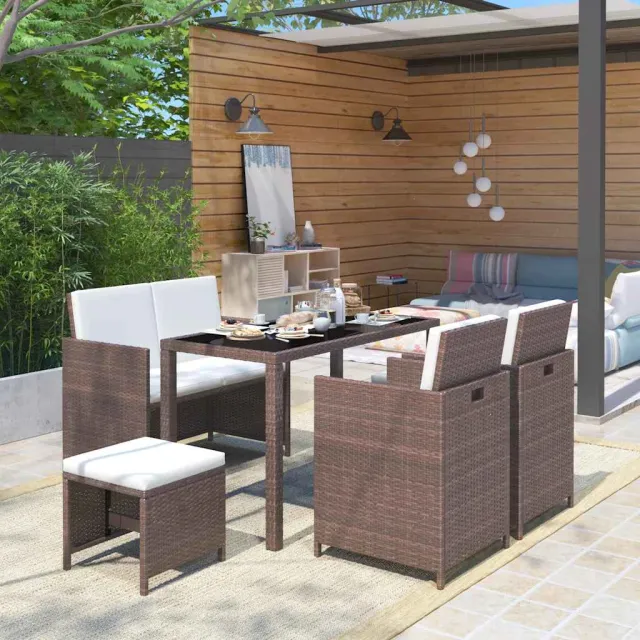 vidaXL 6-delige Tuinset met kussens poly rattan bruin, foto 2