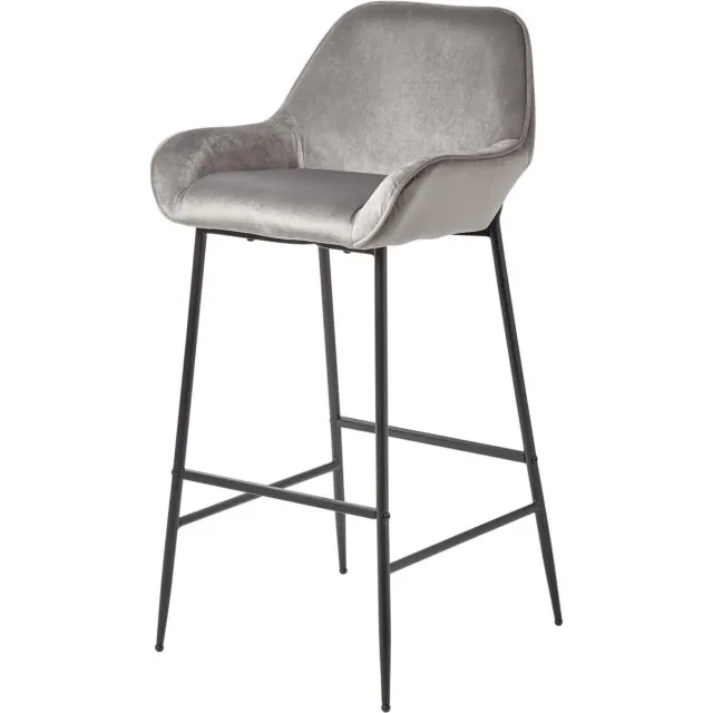 Homescapes Eton barkruk - fluwelen barkruk met rugleuning 103cm - zilvergrijs