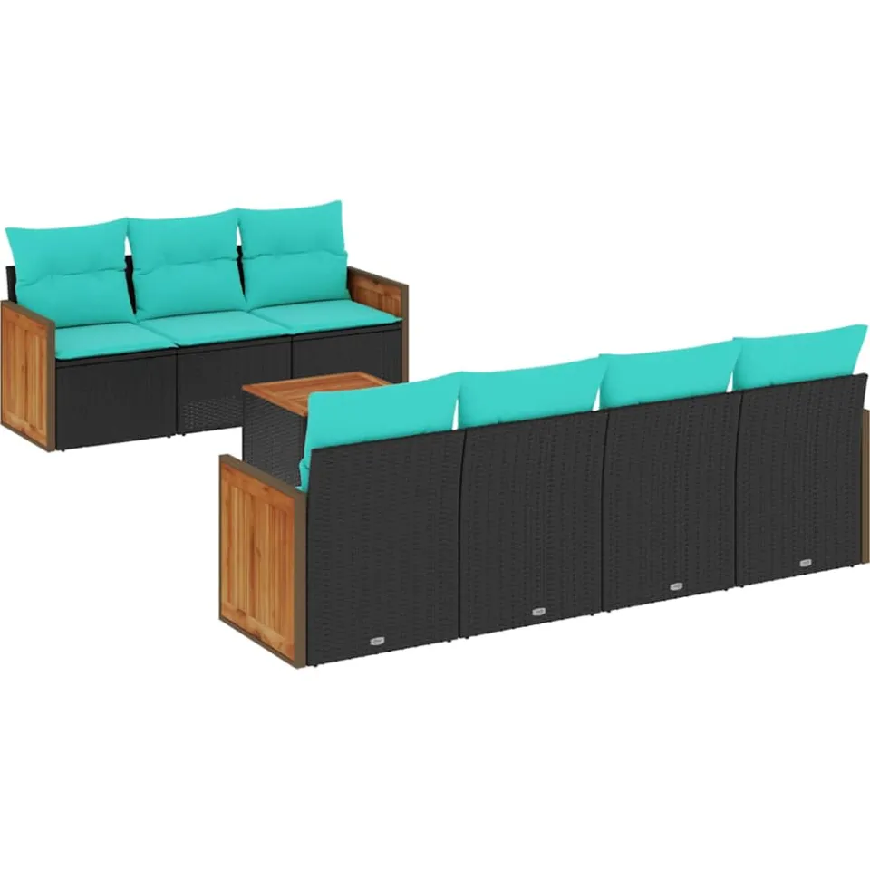 vidaXL 8-delige tuinbankset met kussens, zwart polyrotan, foto 3