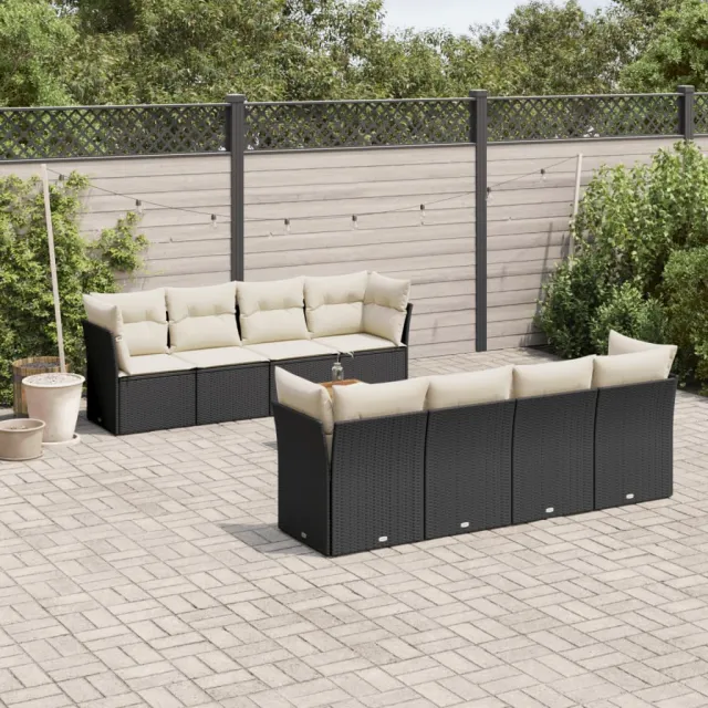 vidaXL 9-delige Loungeset met kussens poly rattan zwart, foto 2