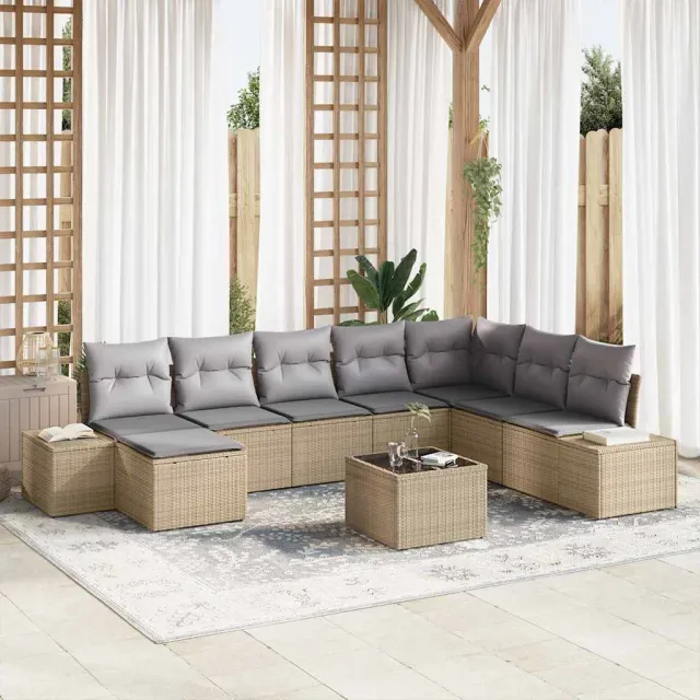 vidaXL Tuin Sofa Set 8 st Beige en Lichtgrijs poly rattan, foto 2
