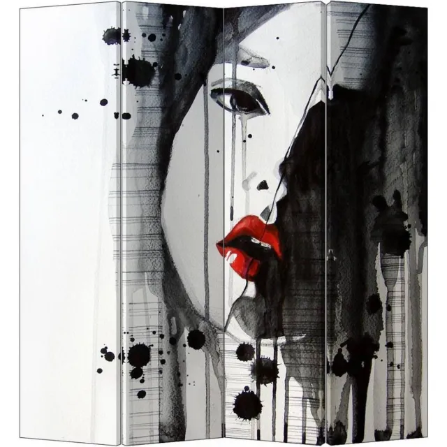 Fine Asianliving Kamerscherm Scheidingswand B160xH180cm 4 Panelen Art Lipstick Wit, Multicolour
