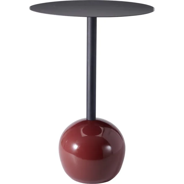 In & Out Deco Bijzettafel - Nachtkastje - Rond 36 cm - Hoog 51 cm - Metaal zwart - Ronde bol voet kleur rood zwart - rood