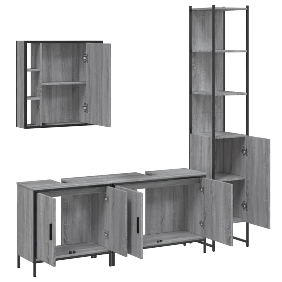 vidaXL 4-delige Badkamermeubelset bewerkt hout grijs sonoma eikenkleur, foto 3
