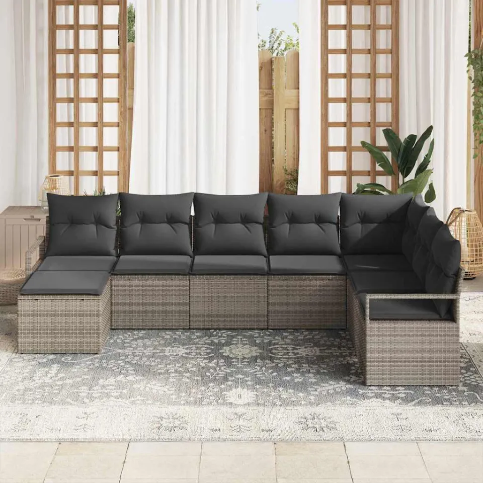 vidaXL Bankstel 8 st Grijs poly rattan, foto 3