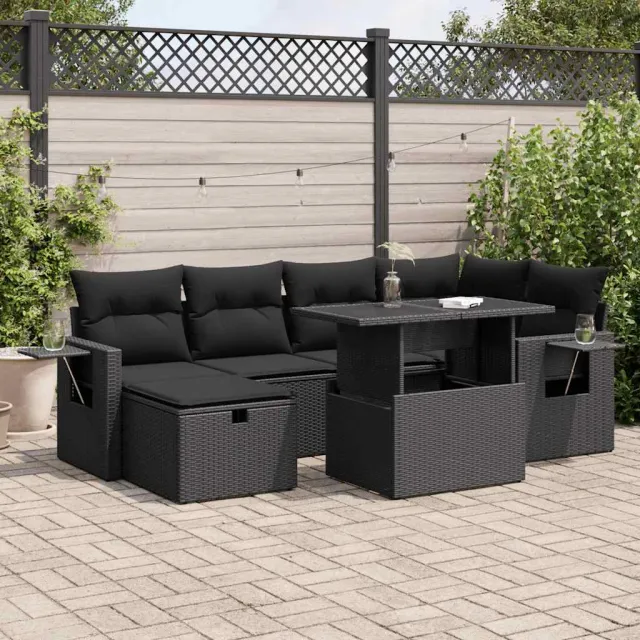 vidaXL 7-delige Loungeset met kussens poly rattan zwart, foto 2