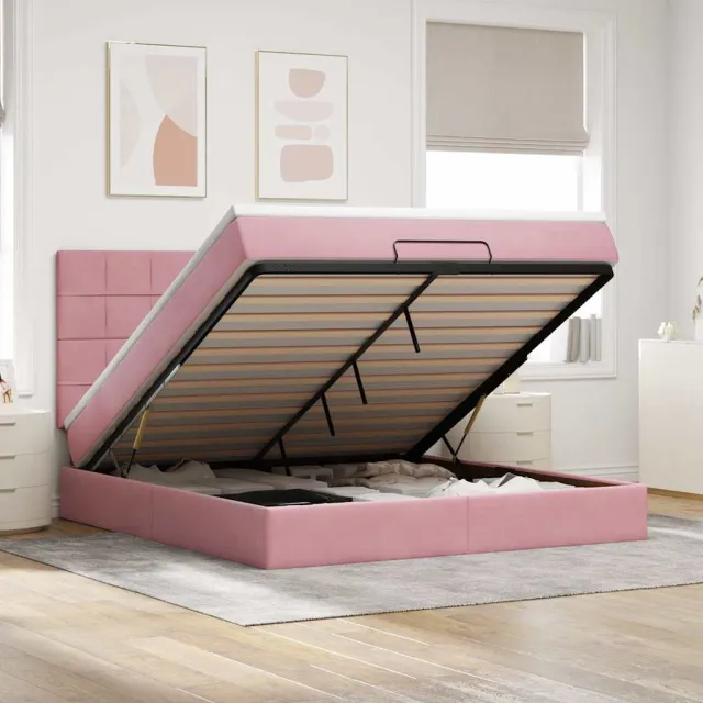 vidaXL Ottoman bed met matrassen en LED's 160x200cm fluweel roze