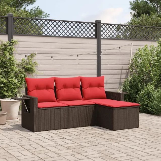 vidaXL 4-delige tuinbankset met kussens, bruin polyrotan, foto 2