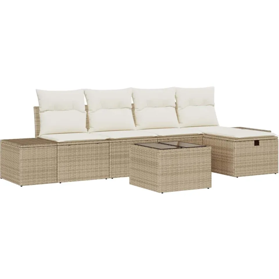 vidaXL Bankstel 6 st poly rattan Beige