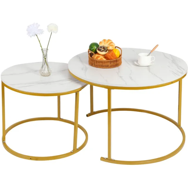 PIPIPOXER Salontafel Rond Zwart Hout Set Van 2 – Table Basse - Salontafel - Salontafel rond - Salon Tafel - Table basse de salon - Kleine Tafel - Salontafels - Diameter 60 en 40cm Wit