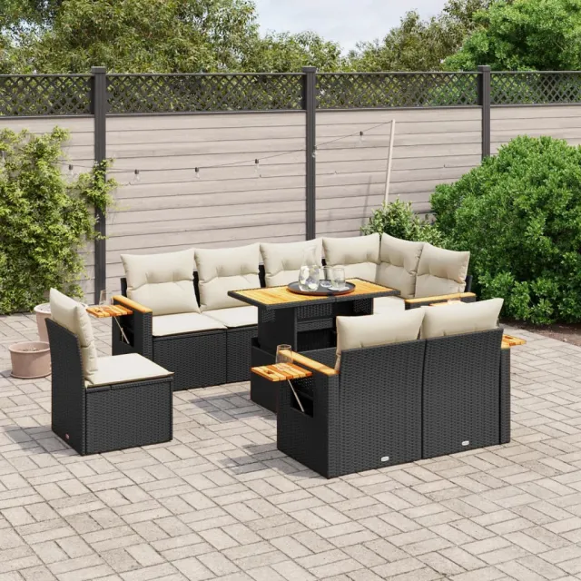 vidaXL 9-delige Loungeset met kussens poly rattan zwart, foto 2