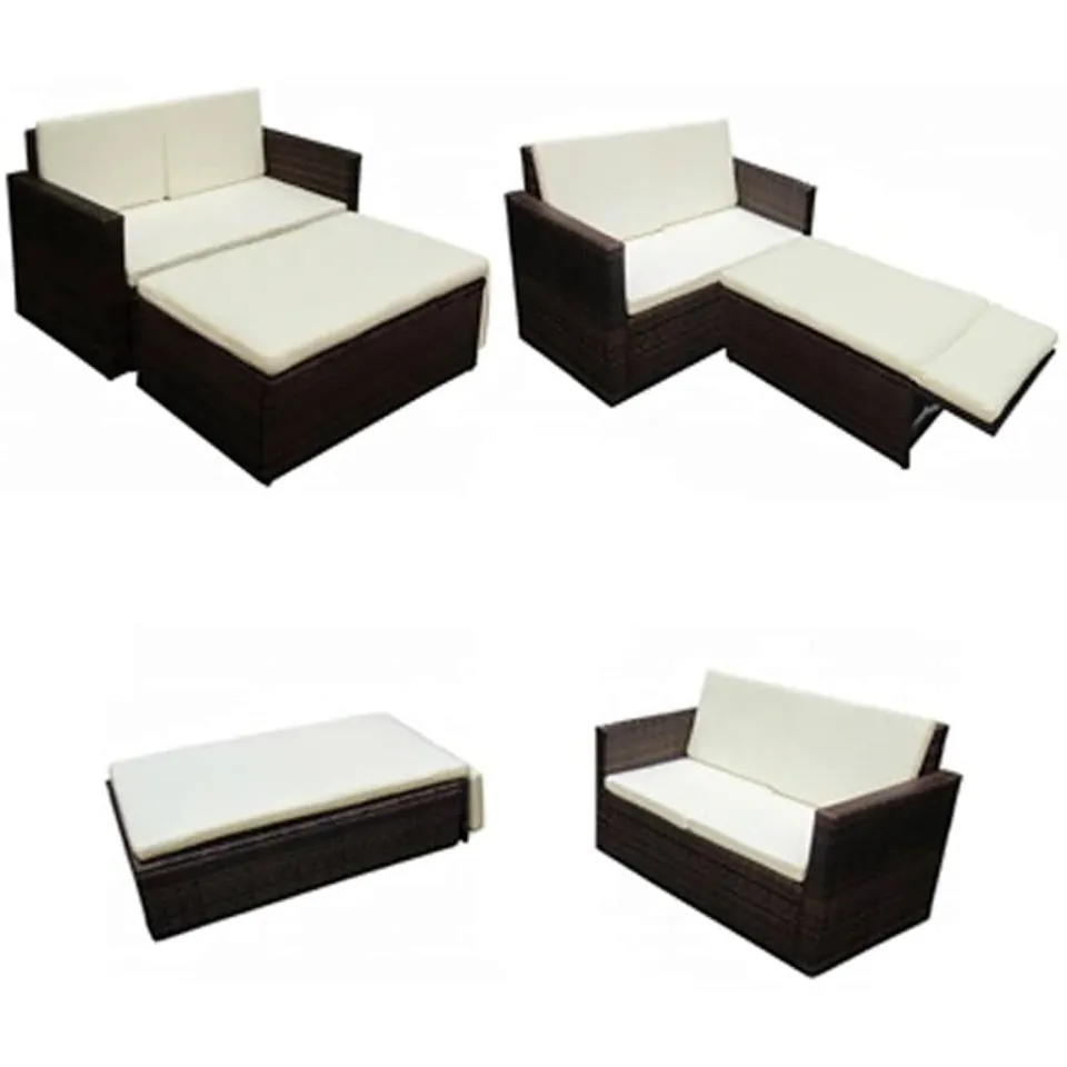 vidaXL 2-delige Loungeset met kussens poly rattan bruin, foto 4