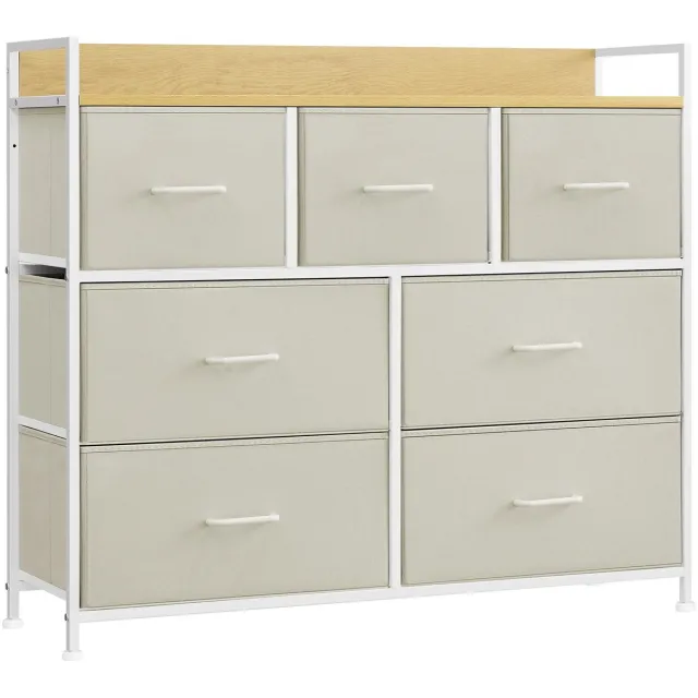 Noventra ladekast-opbergkast-commode-slaapkamer kast-kast-28,5x98x85 cm- houtspaanplaat-metaal-stof-7 lades-wit
