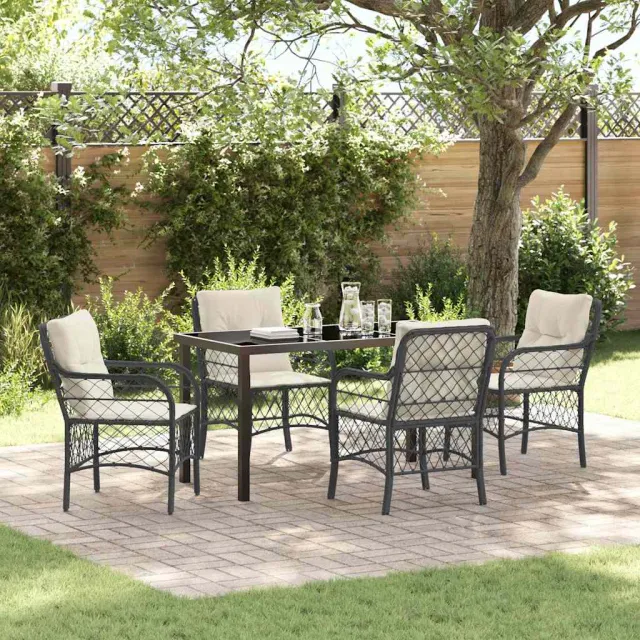 vidaXL Tuin eettafelset 5 st Zwart poly rattan