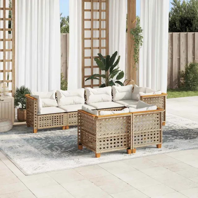 vidaXL 7-delige Loungeset met kussens poly rattan beige, foto 2