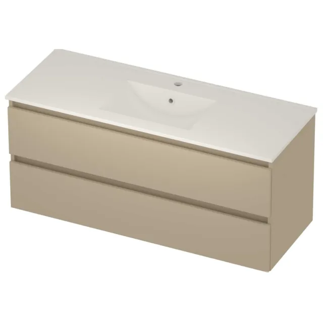 Basic-Line Coach 46 Badmeubelset Porselein 1 Kraangat Greeploos 120x46x54 cm Mat Beige Glans Wit