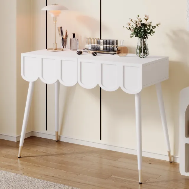 DESMIU Kaptafel - Multifunctionele Make-up Tafel Met Twee Laden En Metalen Poten - Voor Slaapkamer En Thuiswerkplek - MDF En Spaanplaat - Wit - 100x40x76 Cm