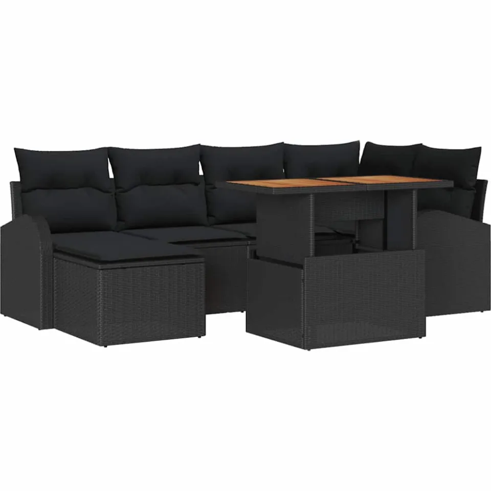 vidaXL Tuin Sofa Set 7 st Zwart Poly rattan en gepoedercoat staal