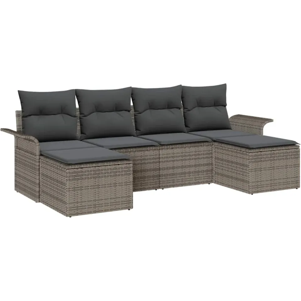 vidaXL Tuin Sofa Set 6 st Grijs poly rattan
