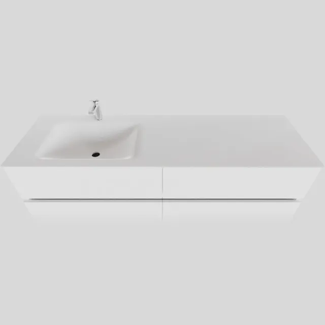 Boss & Wessing Badkamermeubel Solid Surface BWS Oslo 200x46 cm Mat Wit Wasbak Links (1 kraangat, 4 lades)