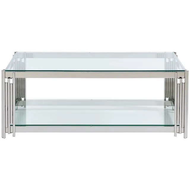 Vente-unique Salontafel van gehard glas en roestvrij staal - Verchroomd - NOMELANO Zilverkleurig