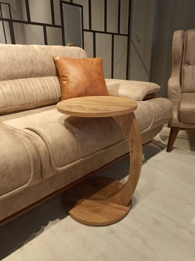 Zeo Wood Bijzettafel - Bijzettafel met wielen - Bedtafeltje met Wielen - Tafeltje op Wieltjes - Ronde Bijzettafel Houtkleur