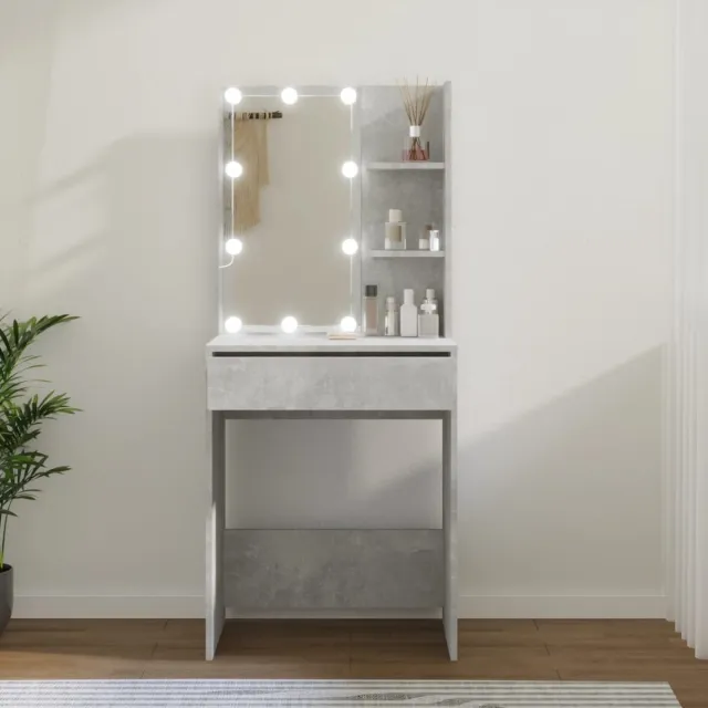 GranMaison Kaptafel met spiegel en verlichting - Make up tafel - Make up - Toilettafel -Met lades - 60 x 40 x 140 cm - Betongrijs