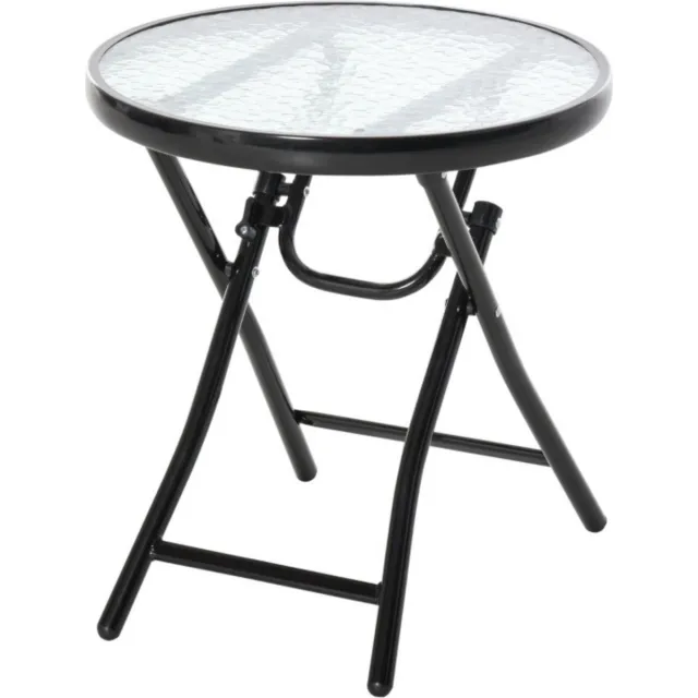 Zenzee Tuintafel met glazen blad - Tafel - Tuinmeubelen - Bistroset - Bijzettafel - Tafeltje - Zwart - Ø45