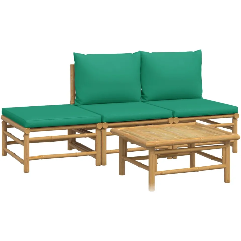 vidaXL 4-delige Loungeset met kussens bamboe groen, foto 3