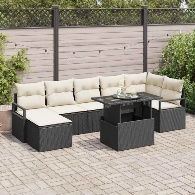 vidaXL Tuin Sofa Set 8 st Zwart en Crème poly rattan, foto 2