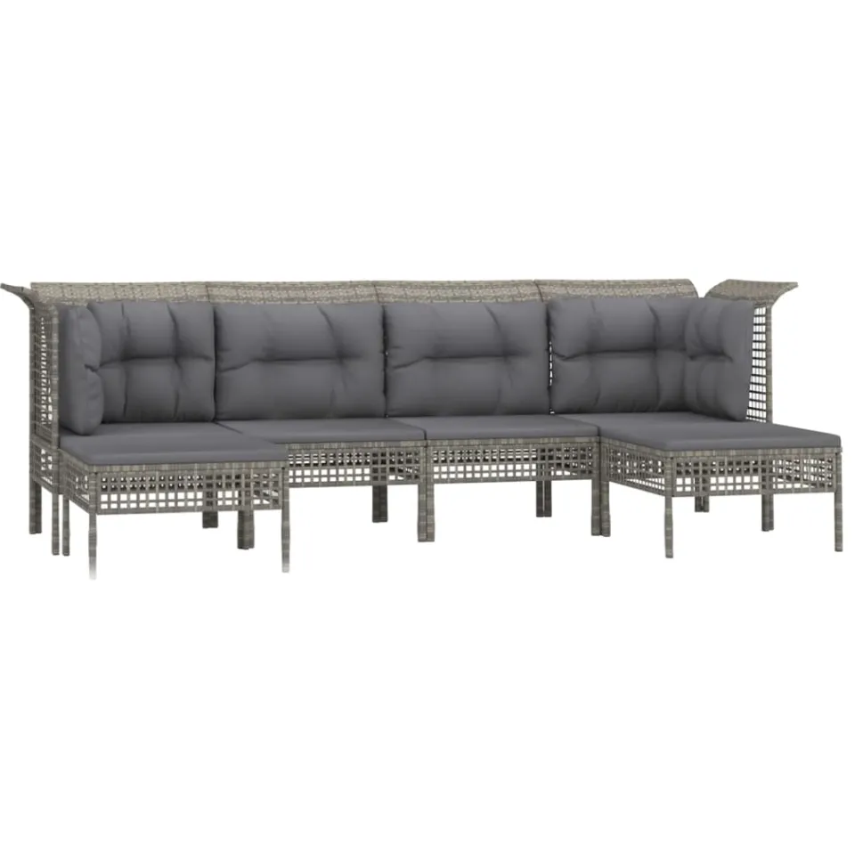 vidaXL 6-delige Loungeset met kussens poly rattan grijs