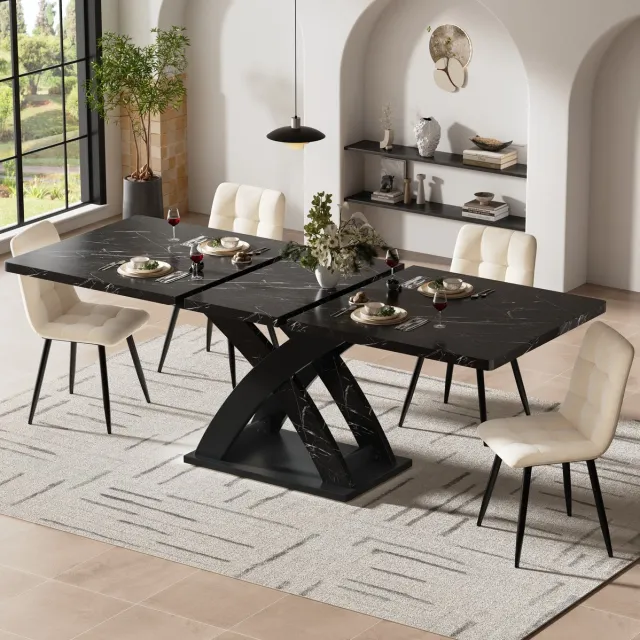 DESMIU Eettafel - Uitschuifbaar Tafelblad Voor Tot 6 Personen - Voor Keuken Woonkamer En Balkon - MDF En Metaal - 120-160x80x75 Cm - Zwart