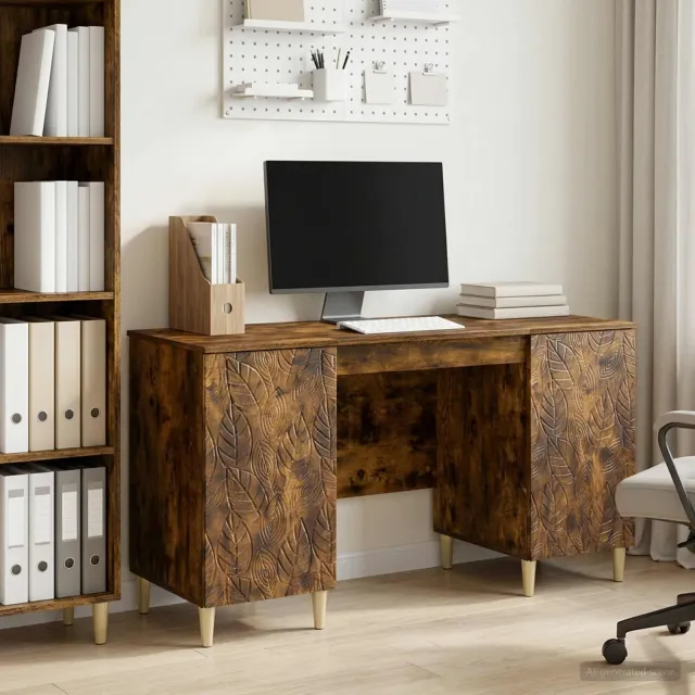vidaXL Bureau Gerookt eiken 142,5 x 50 x 75 cm Bewerkt hout Bruin