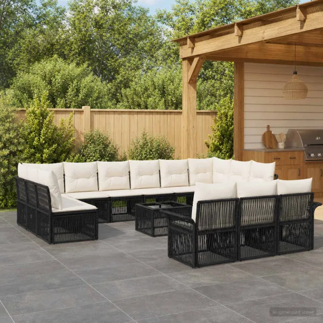 vidaXL Tuinbankenset 14 st 13-zits Zwart poly rattan, foto 2