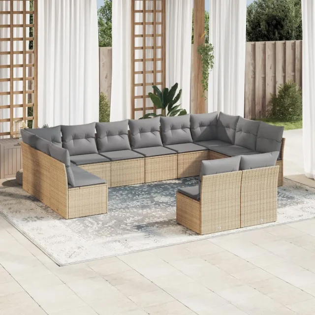 vidaXL 12-delige Loungeset met kussens poly rattan beige, foto 2