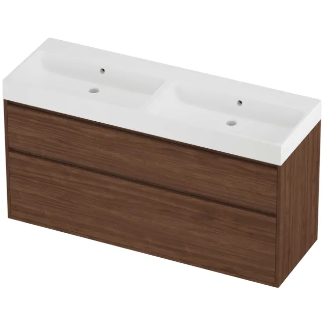 Proline Podium Badmeubelset Polystone Loft 140x46x75 cm Mat White Indian Walnut Houtlook