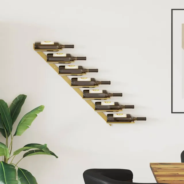vidaXL Wijnrek voor 7 flessen wandmontage metaal goudkleurig